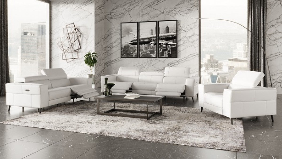 Divani Casa Nella - Modern White Leather Sofa w/ Electric Recliners