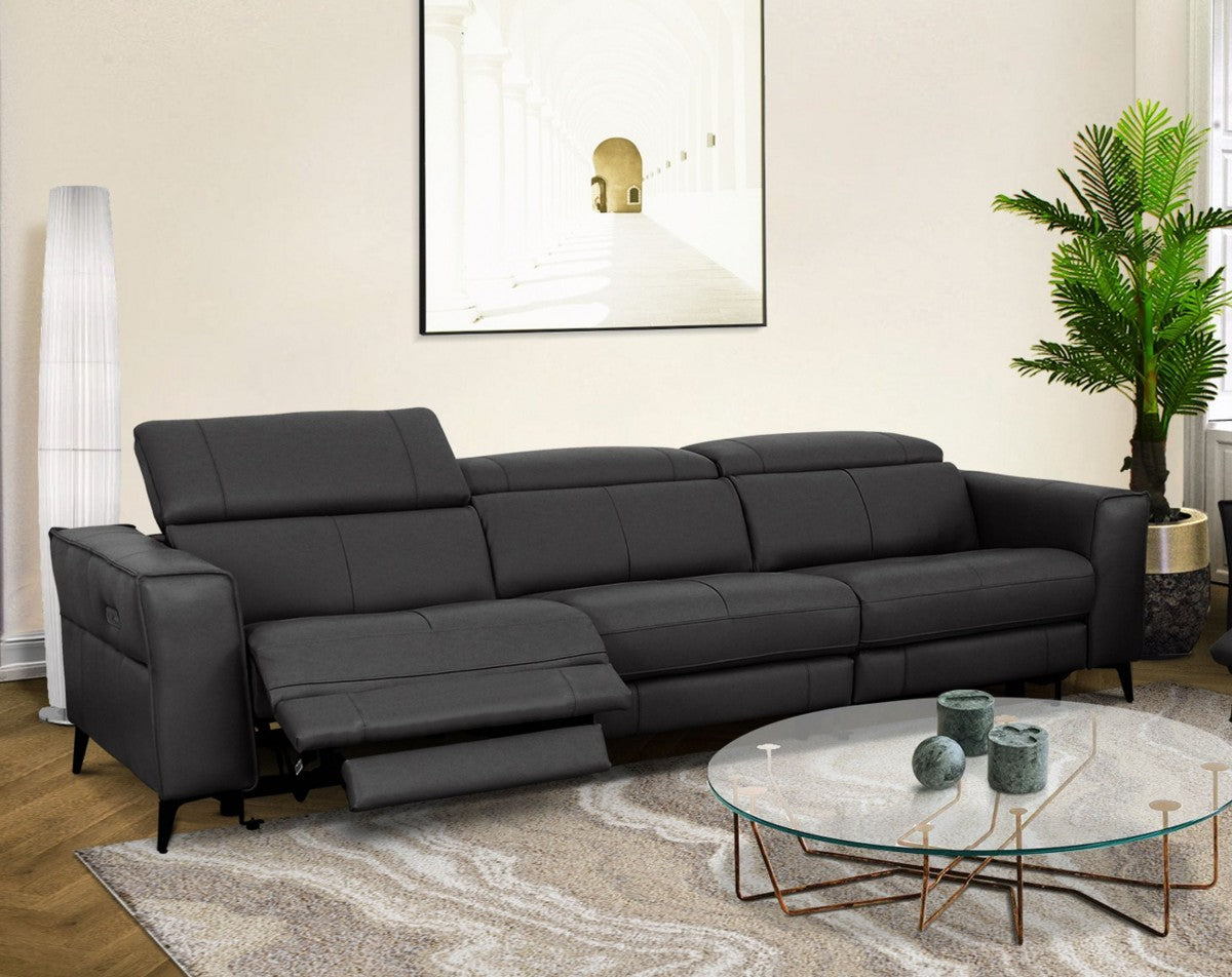 Divani Casa Nella - Modern Black Leather Sofa w/ Electric Recliners