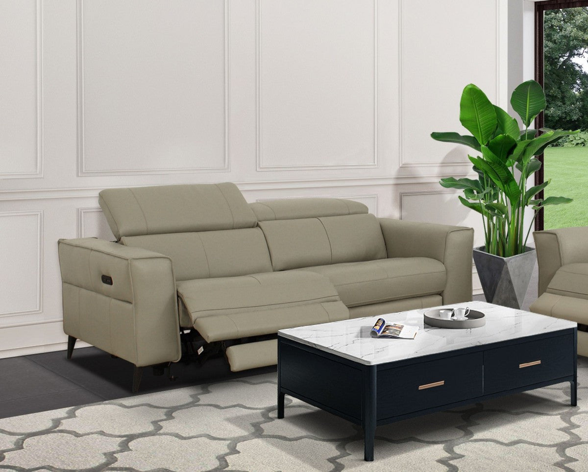 Divani Casa Nella - Modern Light Grey Leather 3-Seater Sofa w/ Electric Recliners