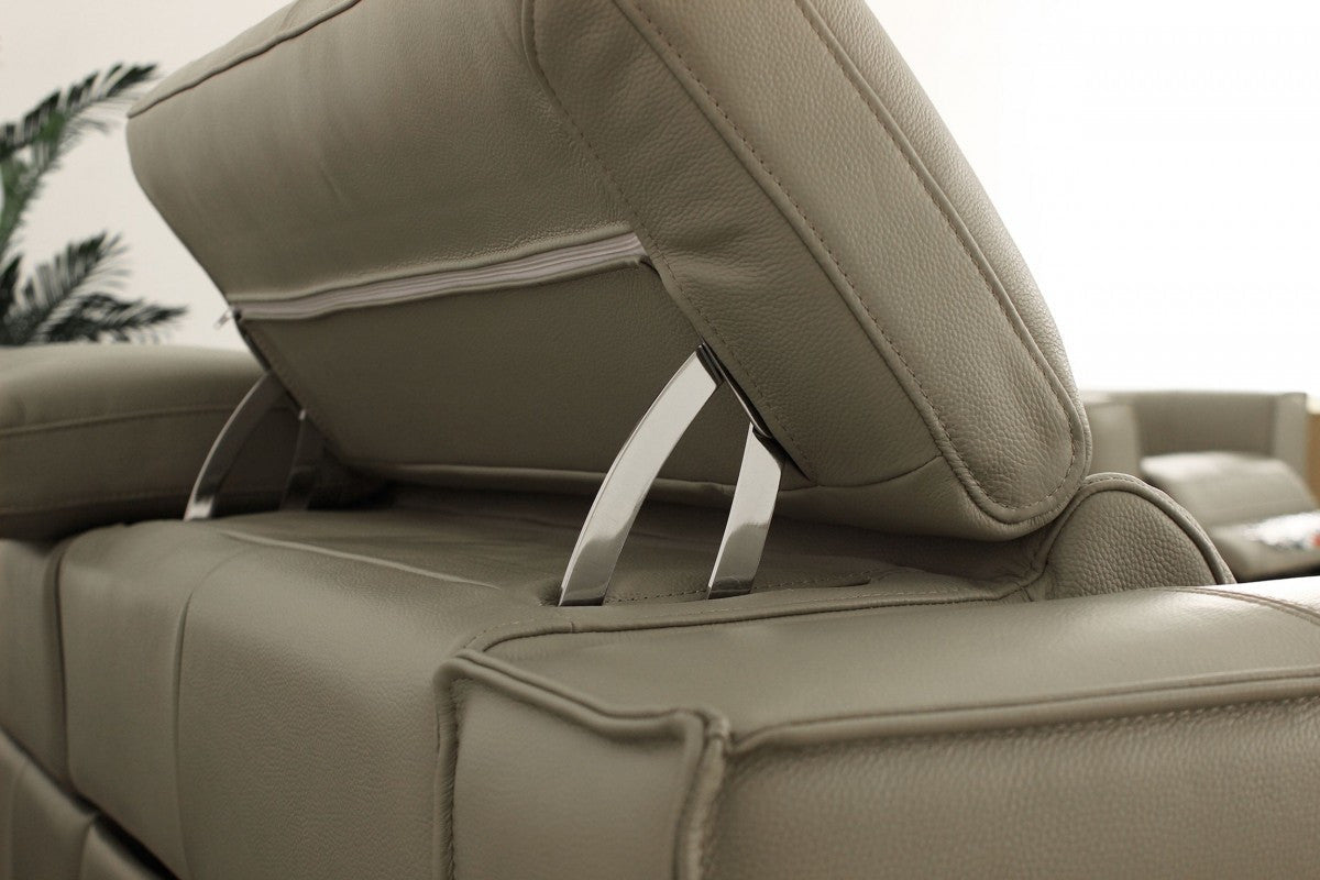 Divani Casa Nella - Modern Light Grey Leather 3-Seater Sofa w/ Electric Recliners
