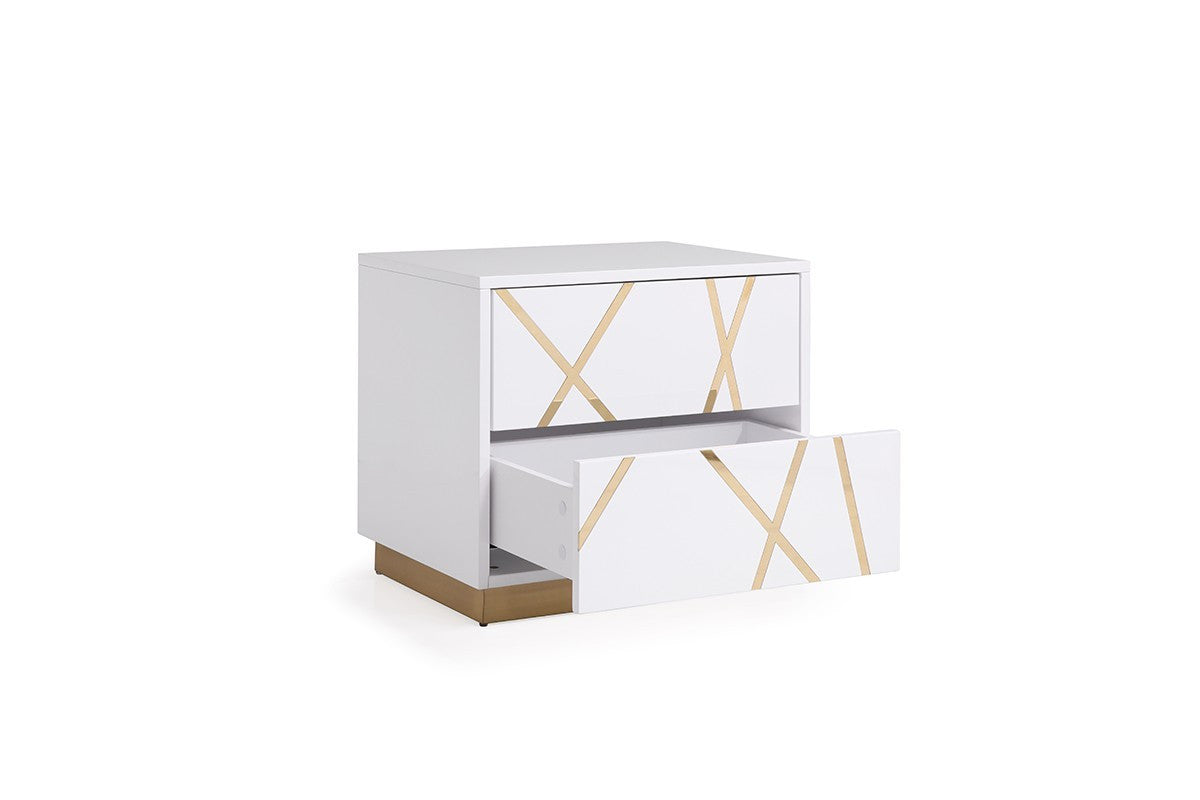Modrest Nixa - Modern White + Rose Gold Bed + Nightstands