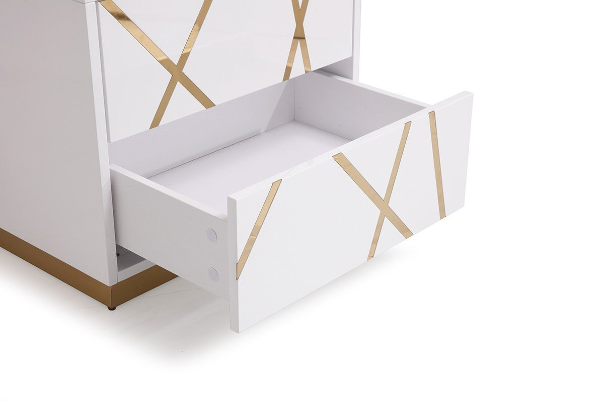Modrest Nixa - Modern White + Rose Gold Bed + Nightstands
