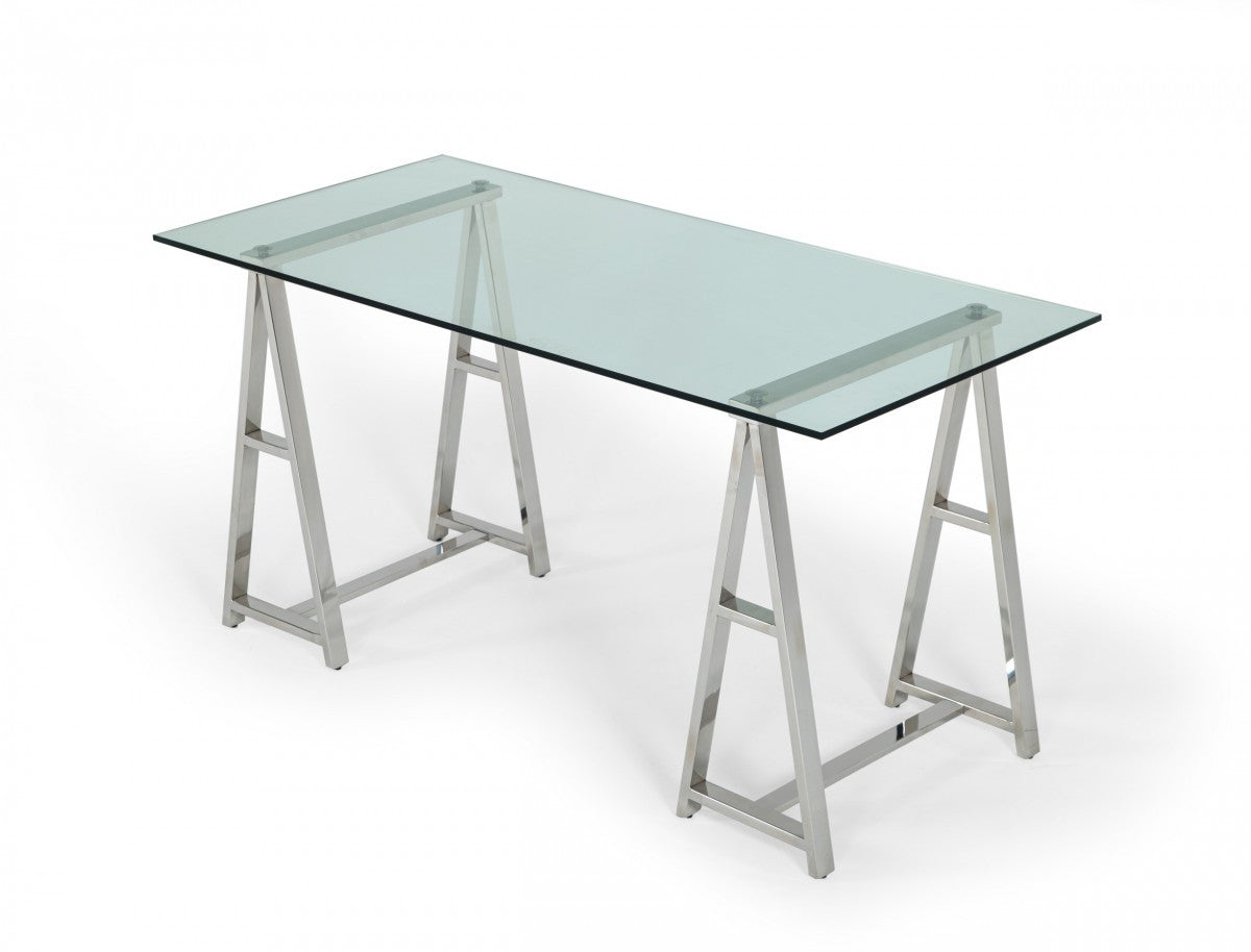 Modrest Ostro - Modern Stainless Steel + Glass Desk