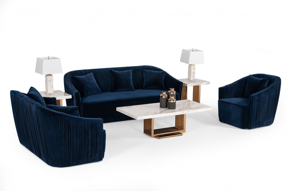 Divani Casa Palomar Modern Blue Velvet & Brass Sofa Set