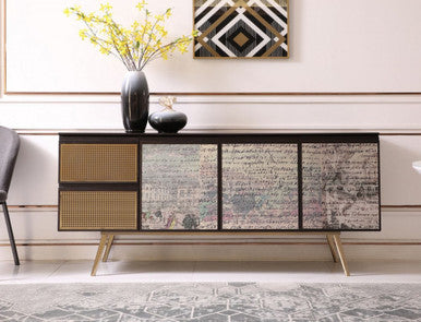 Modrest Phelan Modern Smoked Ash & Brass Buffet