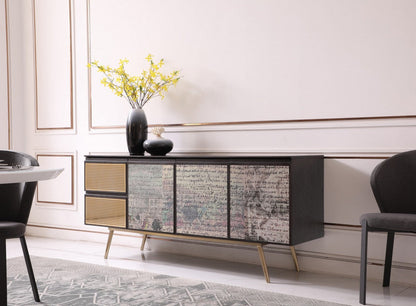 Modrest Phelan Modern Smoked Ash & Brass Buffet