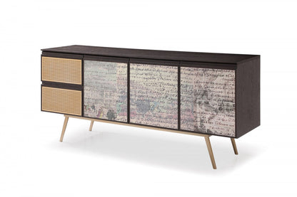Modrest Phelan Modern Smoked Ash & Brass Buffet