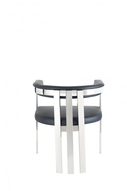 Modrest Pontiac - Modern Black Vegan Leather and Stainless Steel Dining Chair