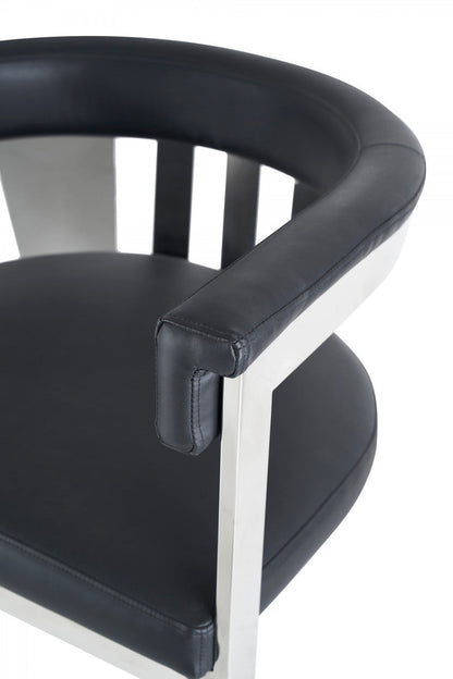 Modrest Pontiac - Modern Black Vegan Leather and Stainless Steel Dining Chair