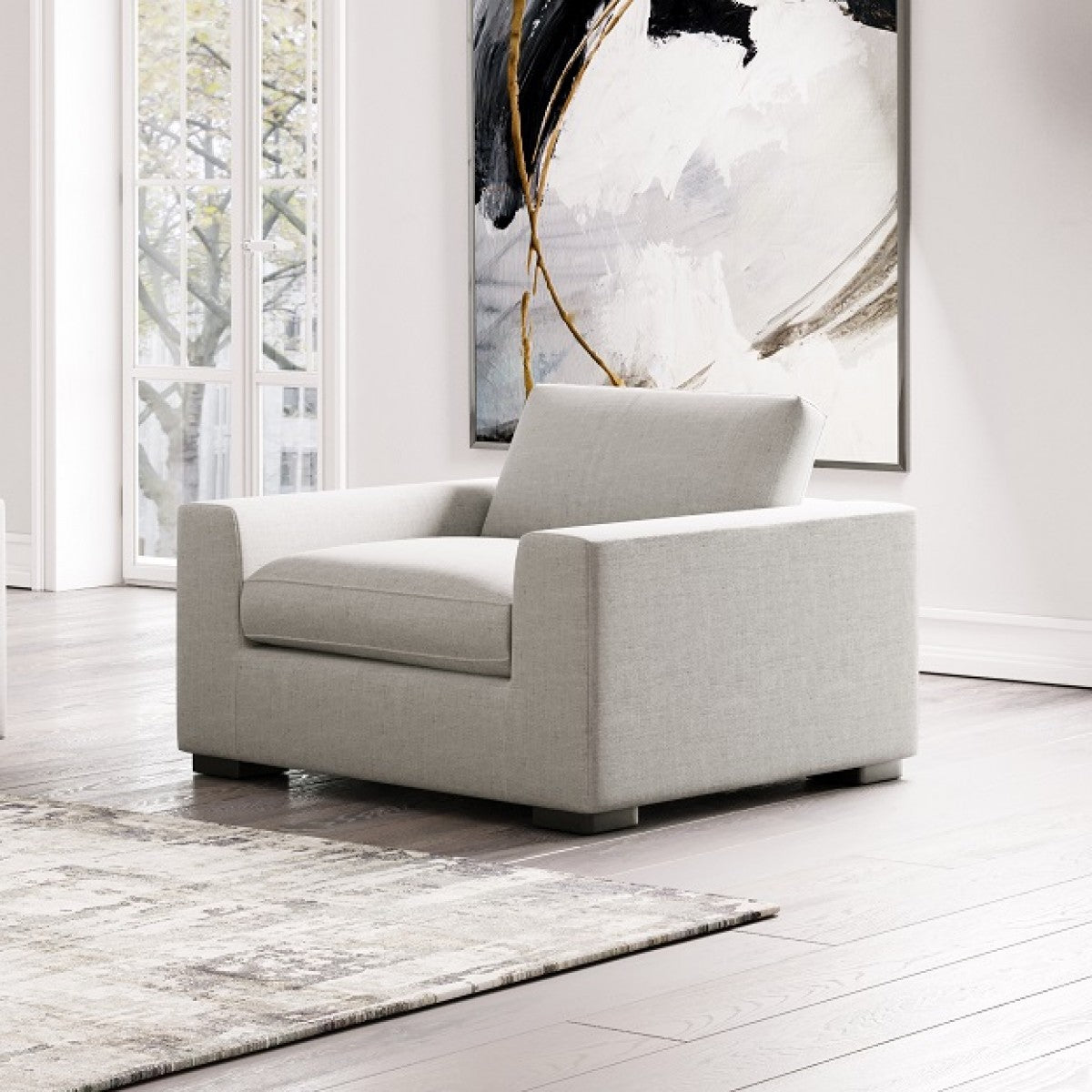 Divani Casa Poppy - Modern White Fabric Lounge Chair