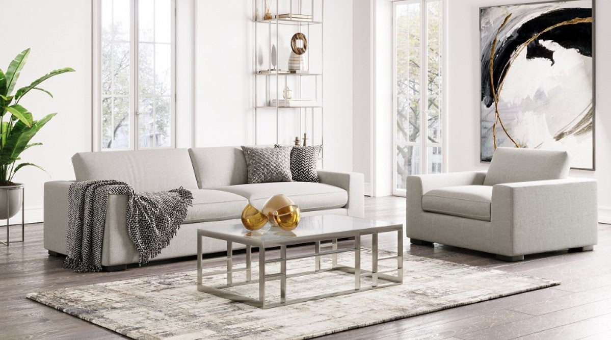 Divani Casa Poppy - Modern White Fabric Long Sofa