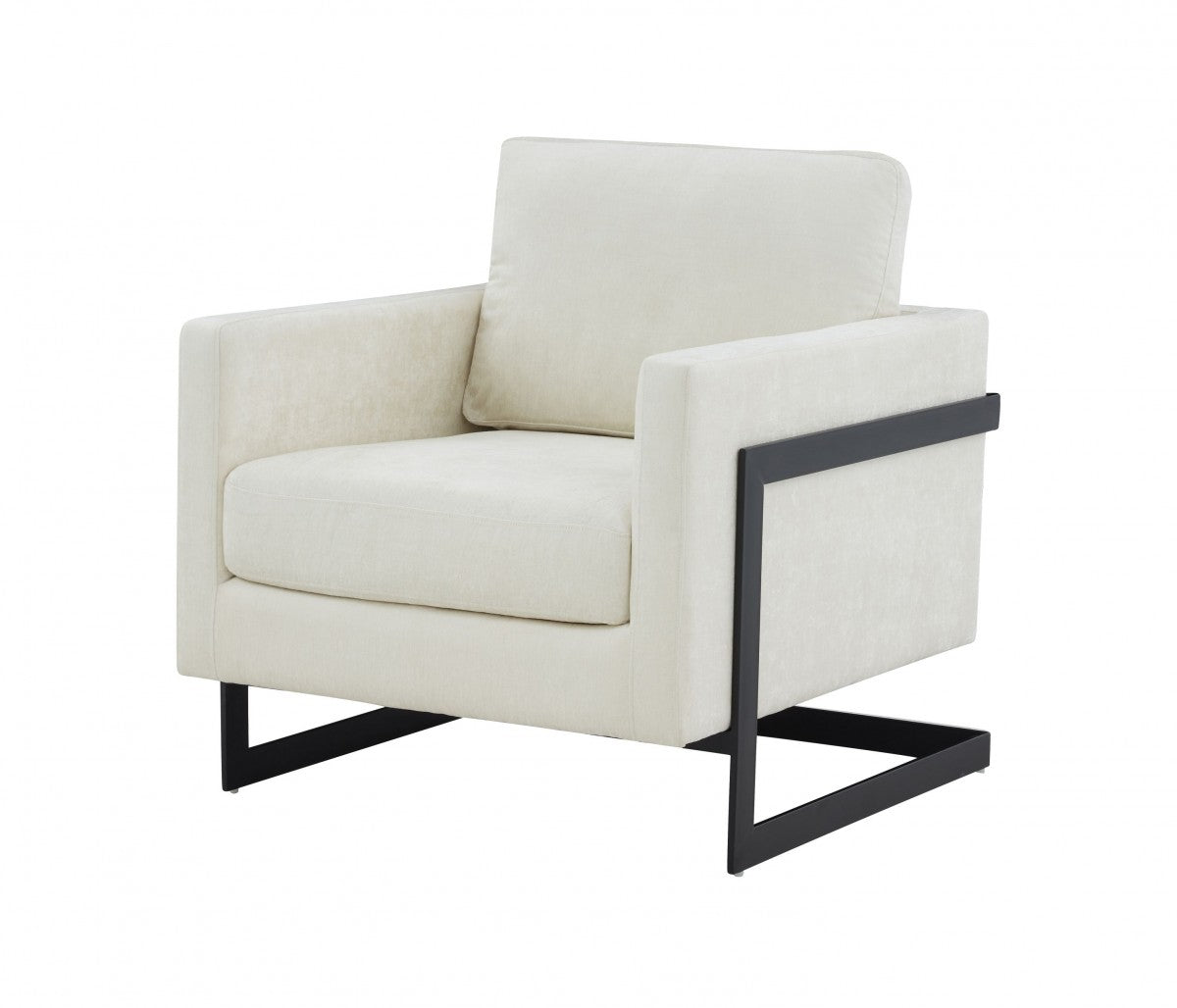 Modrest Prince - Contemporary Cream Fabric + Black Metal Accent Chair