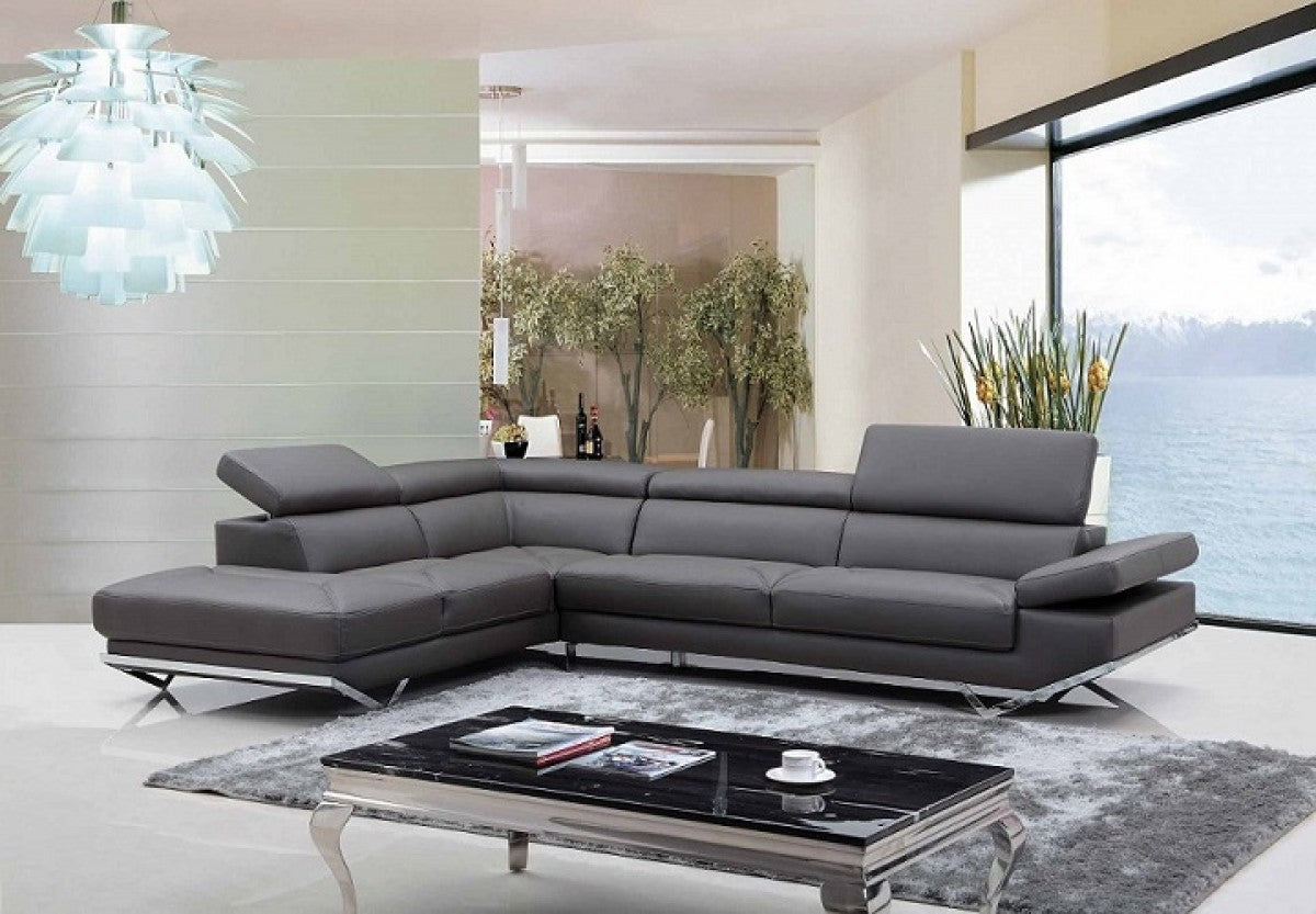 Divani Casa Quebec - Modern Dark Grey Eco-Leather Left Facing Sectional Sofa