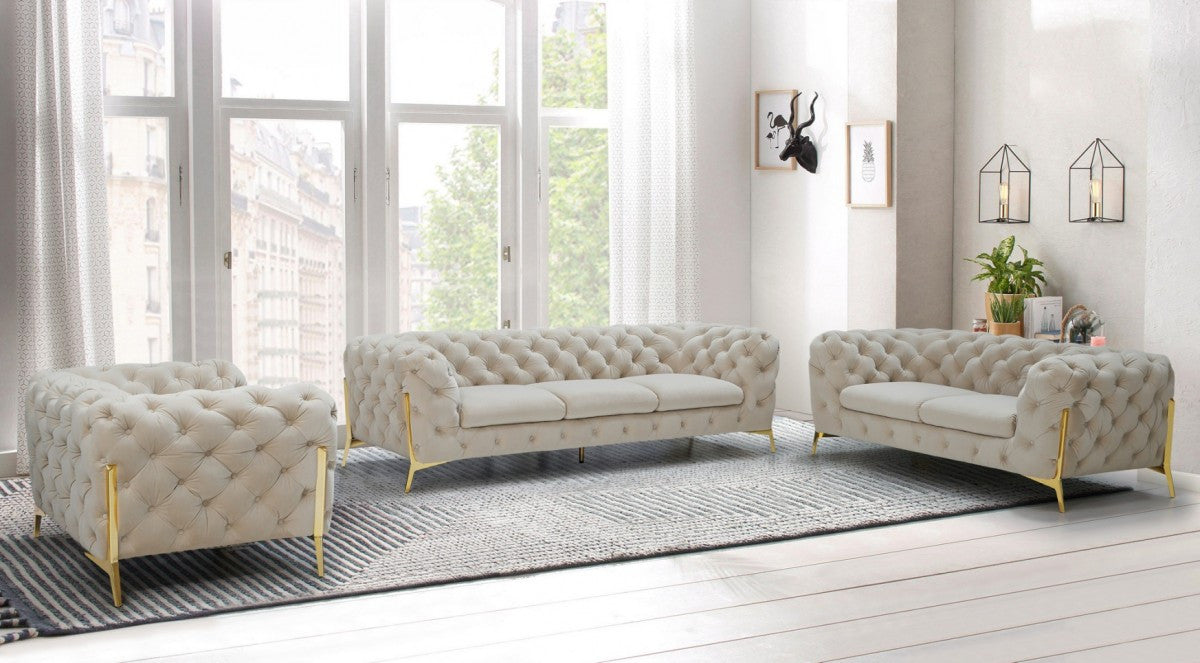 Divani Casa Quincey - Transitional Beige Velvet Sofa Set