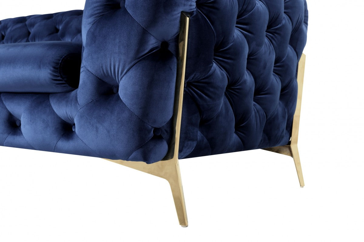 Divani Casa Quincey - Transitional Blue Velvet Loveseat