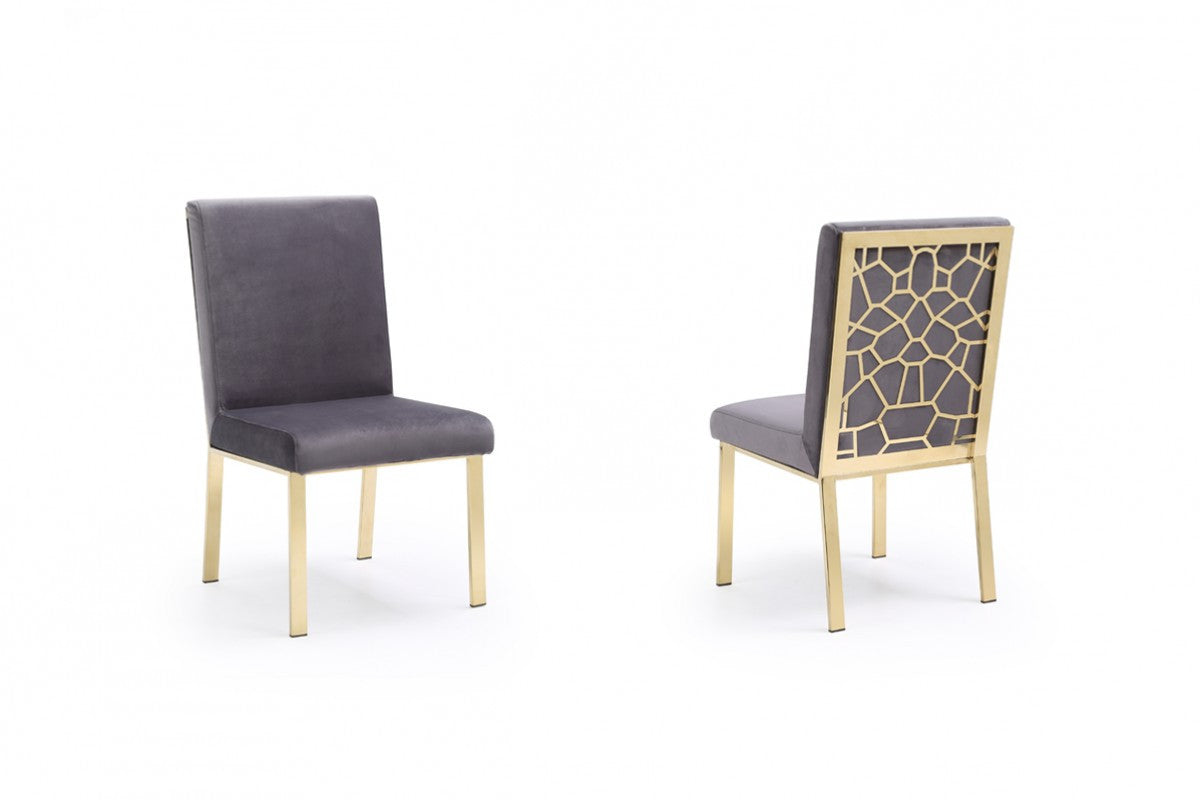 Modrest Reba Modern Grey Velvet & Gold Dining Chair (set of 2)