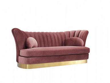 Divani Casa Arvada Modern Pink Velvet & Gold Sofa