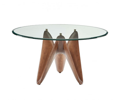 Modrest Seguin - Round Glass + Walnut Dining Table