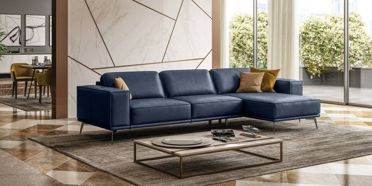 Coronelli Collezioni Soho - Italian Right Facing Maya Blue Leather Sectional Sofa