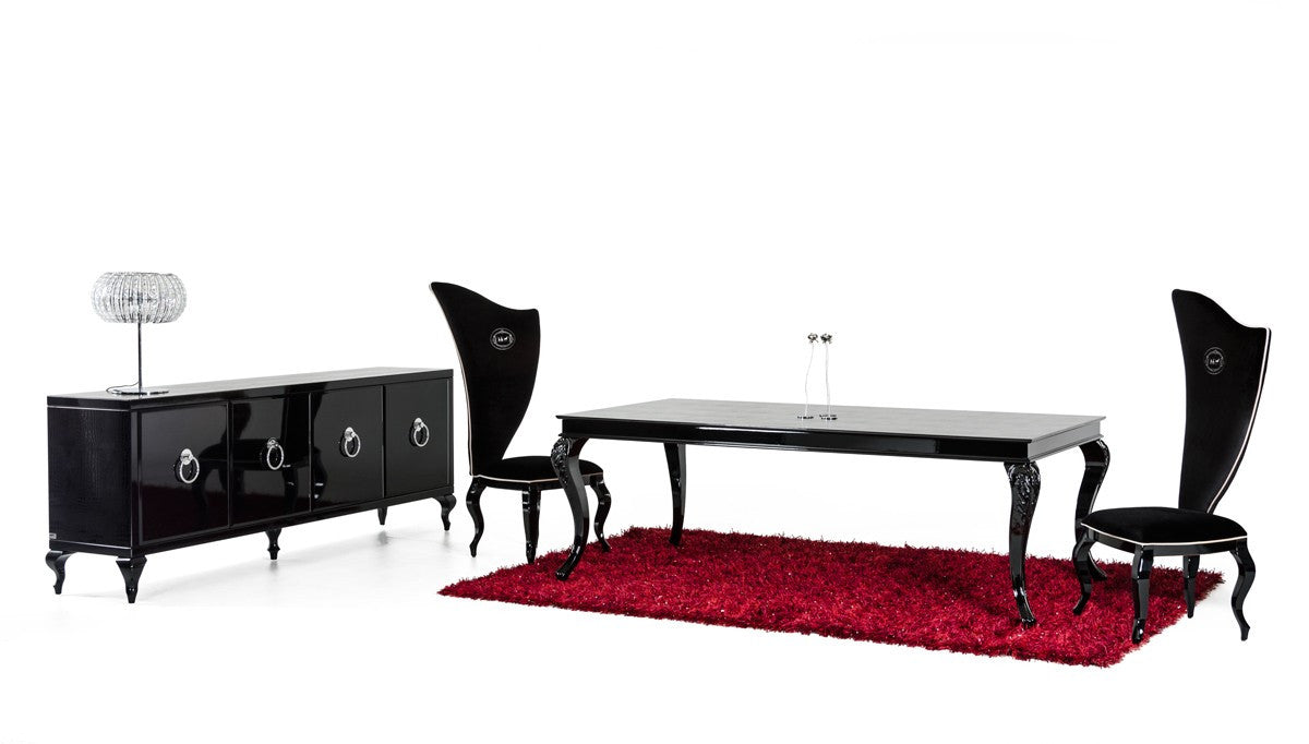 A&X Sovereign Transitional Black Crocodile Dining Table Black Legs