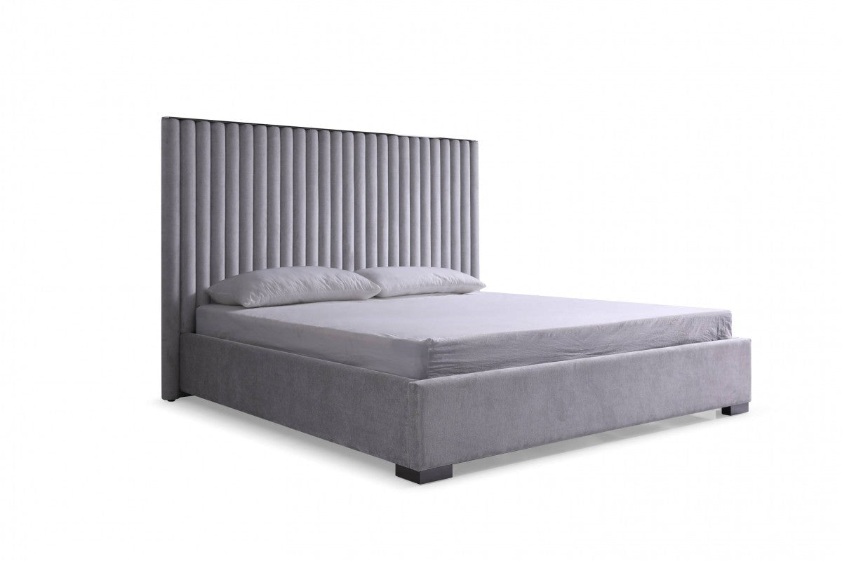 Modrest Splendor - Silver + Grey Linen Upholstered King Platform Bed