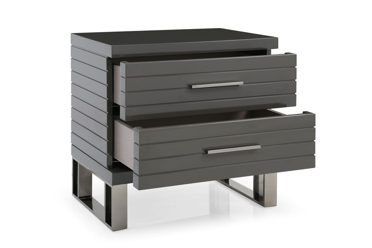 Modrest Splendor - Grey High Gloss Slatted Nightstand