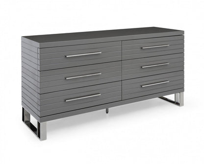 Modrest Splendor - Grey High Gloss Slatted Dresser