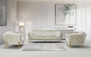 Divani Casa Stella Transitional Beige Velvet Sofa Set