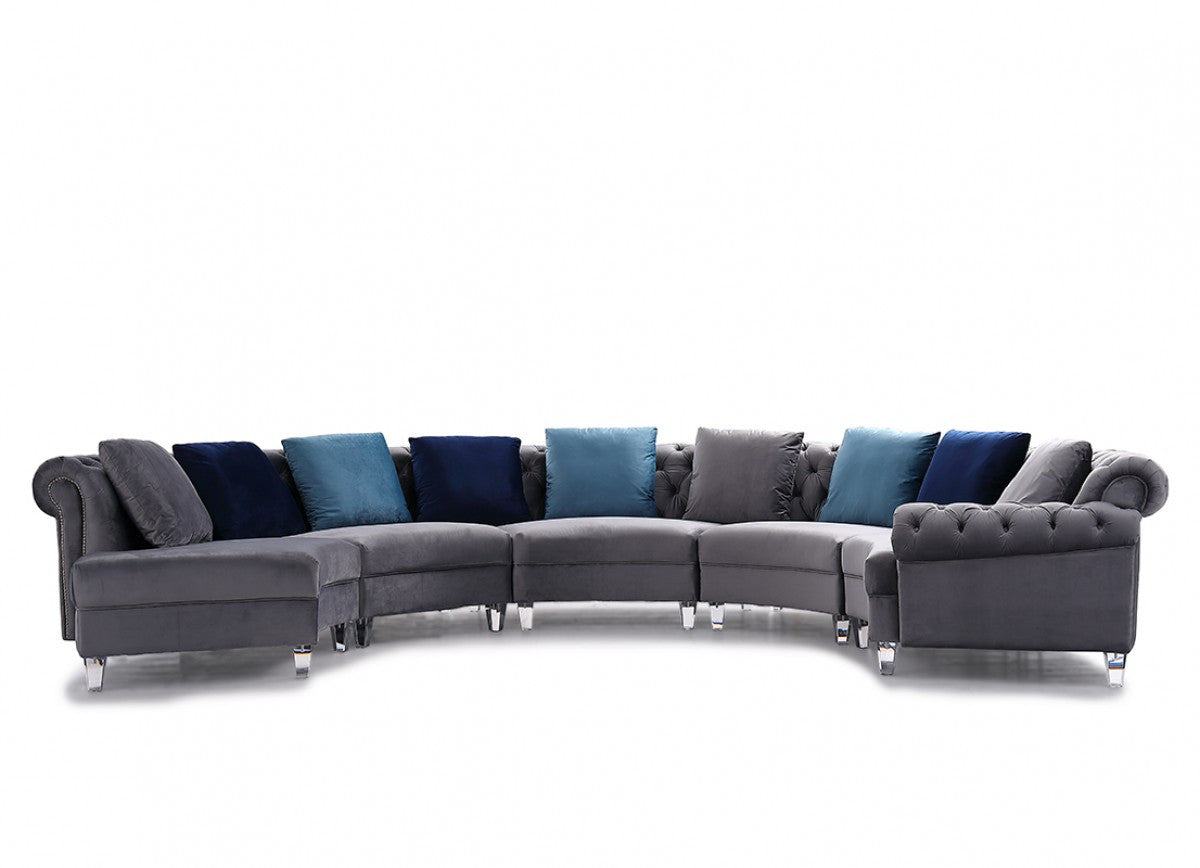 Divani Casa Darla Modern Grey Velvet Circular Sectional Sofa