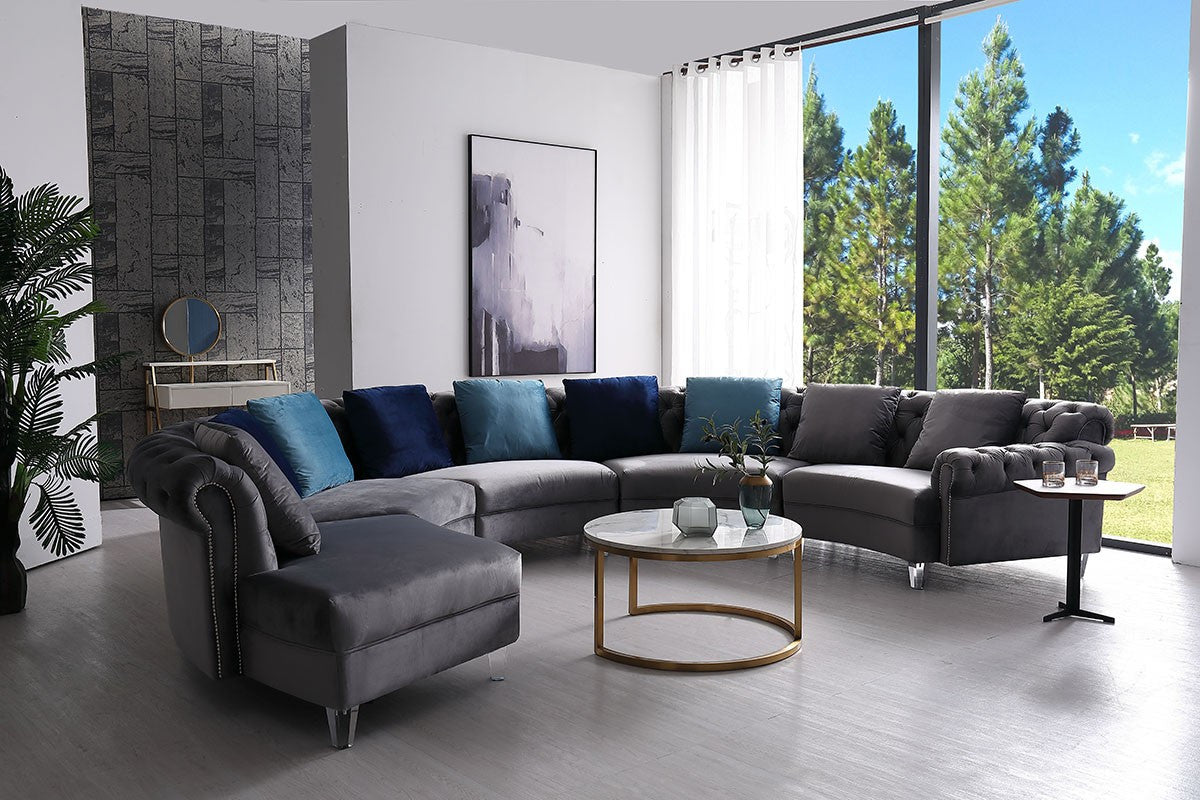 Divani Casa Darla Modern Grey Velvet Circular Sectional Sofa