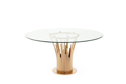 Modrest Paxton Modern Round Glass & Rosegold Dining Table
