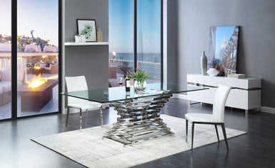 Modrest Crawford Modern Rectangular Glass Dining Table – Sleek Contemporary Dining Room Furniture