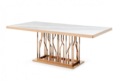 Modrest Marston Modern White Marble & Rosegold Dining Table