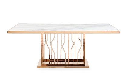 Modrest Marston Modern White Marble & Rosegold Dining Table