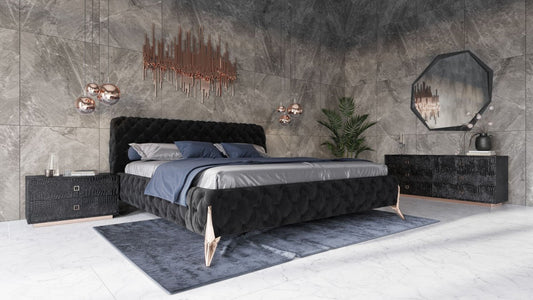 Modrest Legend Modern Black Velvet & Rosegold Bed