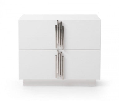 Modrest Token Modern White & Stainless Steel Nightstand
