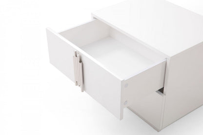 Modrest Token Modern White & Stainless Steel Nightstand