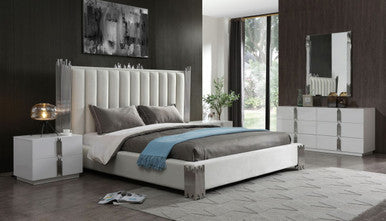 Modrest Token Modern White & Stainless Steel Bedroom Set