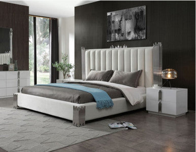 Modrest Token - Modern White Stainless Steel Bed & Nightstands