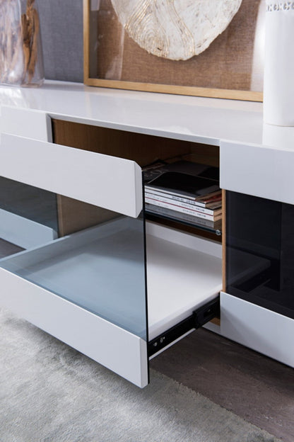 Modrest Frost Modern Small White TV Unit – Compact Contemporary Entertainment Center