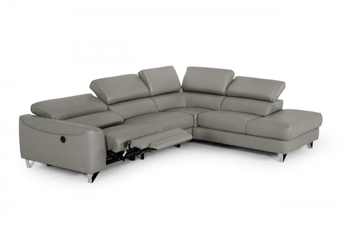 Divani Casa Versa Modern Grey Teco Leather RAF Chaise Sectional w/ Recliner