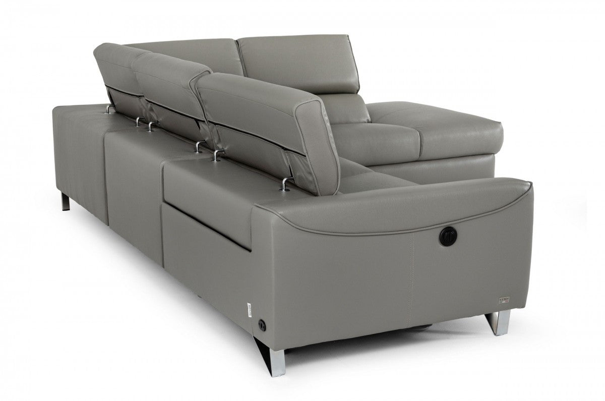 Divani Casa Versa Modern Grey Teco Leather RAF Chaise Sectional w/ Recliner