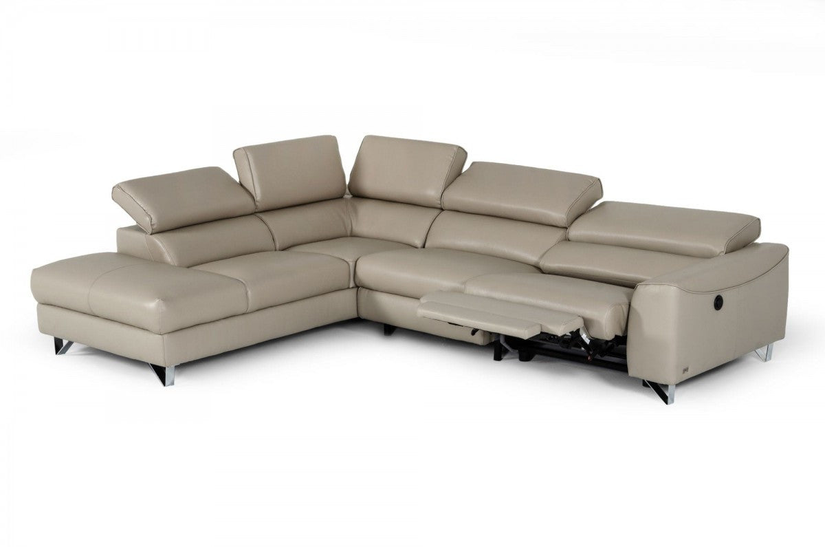 Divani Casa Versa Modern Light Taupe Teco-Leather LAF Chaise Sectional w/ Recliner
