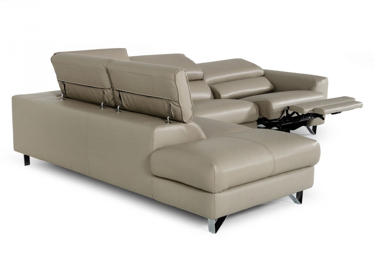 Divani Casa Versa Modern Light Taupe Teco-Leather LAF Chaise Sectional w/ Recliner