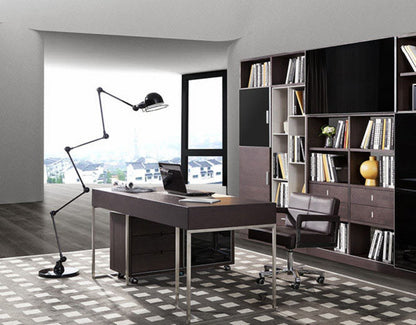 Modrest Ezra Modern Brown Oak and Grey Office Desk with Side Cabinet