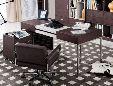 Modrest Ezra Modern Brown Oak and Grey Office Desk with Side Cabinet