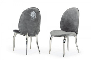 Modrest Vince Modern Grey Velvet Dining Chair Set of 2