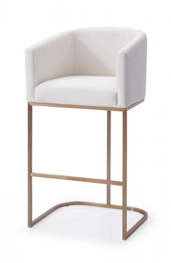Modrest Yukon Modern White Fabric & Brushed Bronze Bar Chair