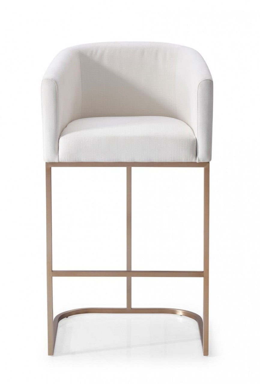 Modrest Yukon Modern White Fabric & Brushed Bronze Bar Chair